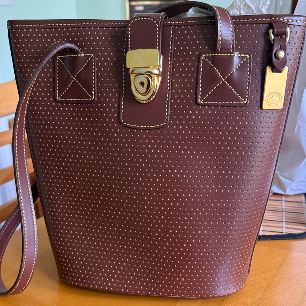 Dooney & Bourke Brown Leather Tote with Gold Accents